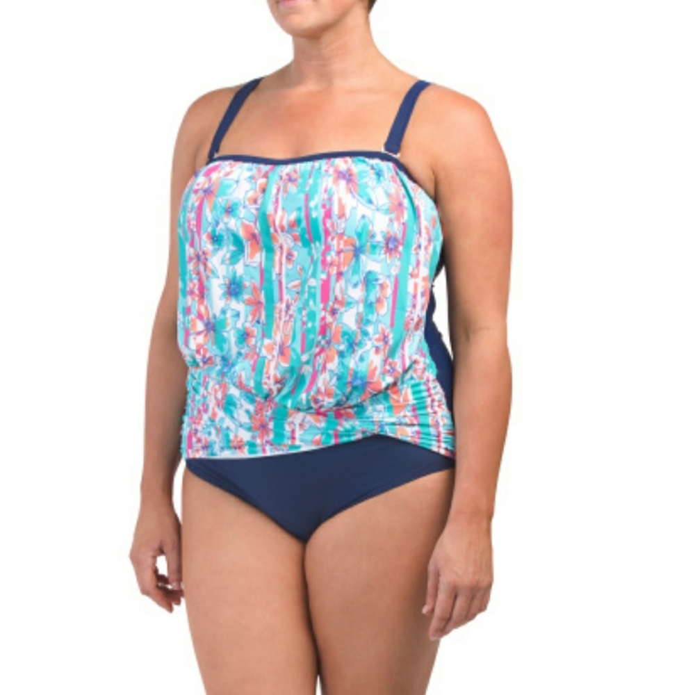 Seekers Swimwear One Piece Floral Bandeau Blue New